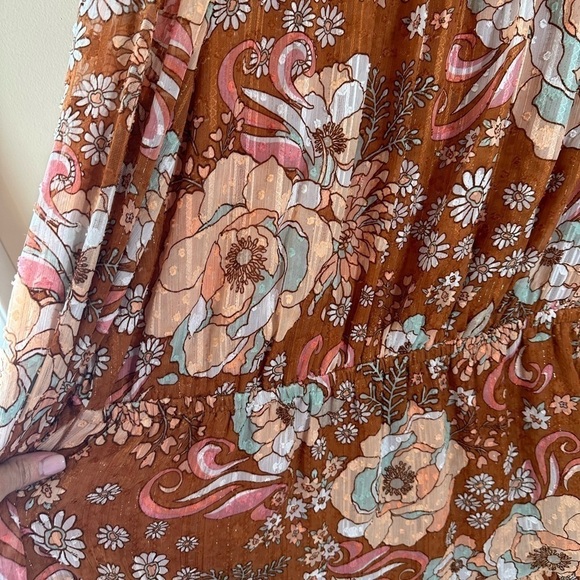 Ryegrass 1X High Neck Long Sleeve Swiss dot Dress Mod Retro Rust Brown Floral - Picture 4 of 7